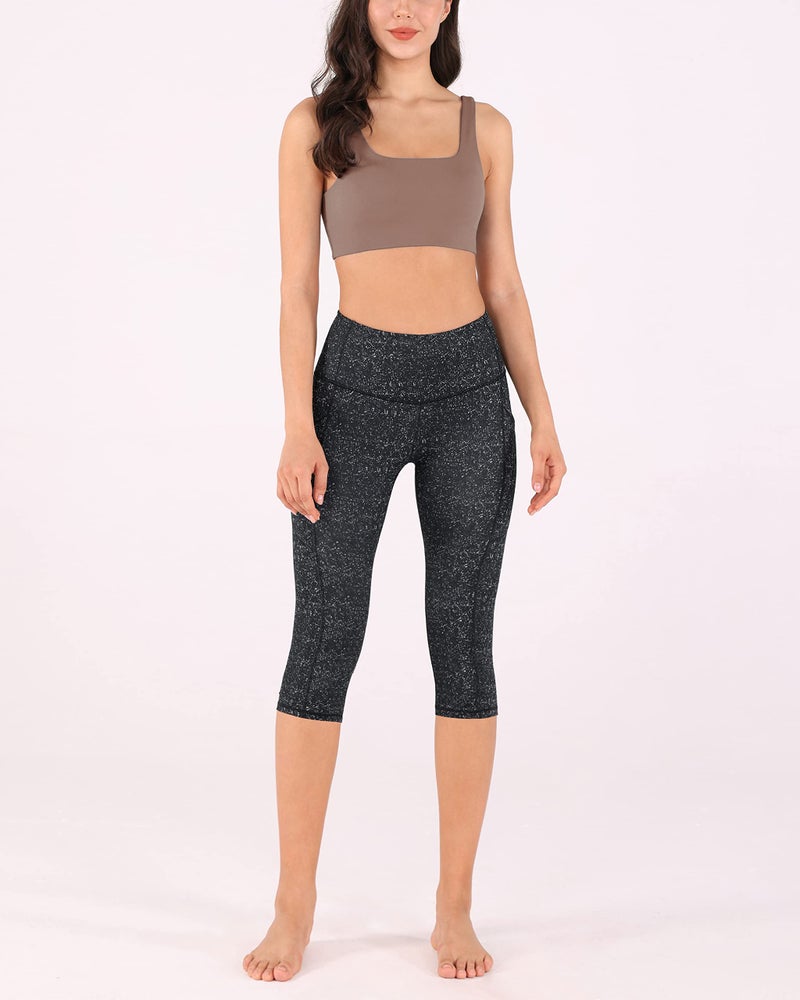 ODODOS Women's High Waisted Printed Yoga Capris with Pocket, Tummy Control Non See Through Workout Sports Running Athletic Capri Leggings, Black Dot, X-Large - Image 3